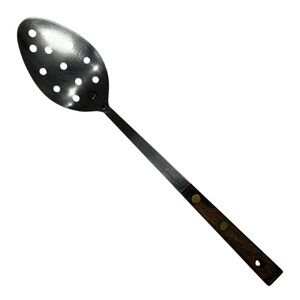 Vintage Royal Brand Sharp Cutter Wood Handle Slotted Large Cooking Serving Spoon